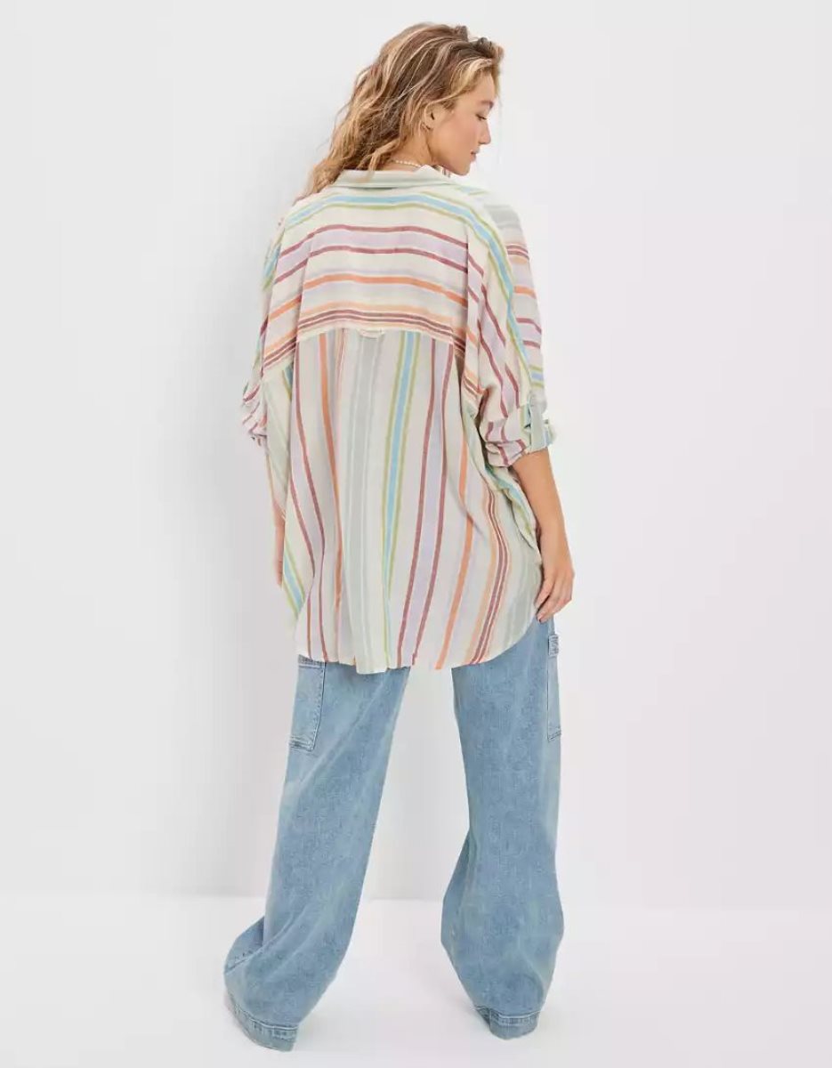 Chemises American Eagle AE Go Big Oversized Multicolore Femme | CTU-86765660